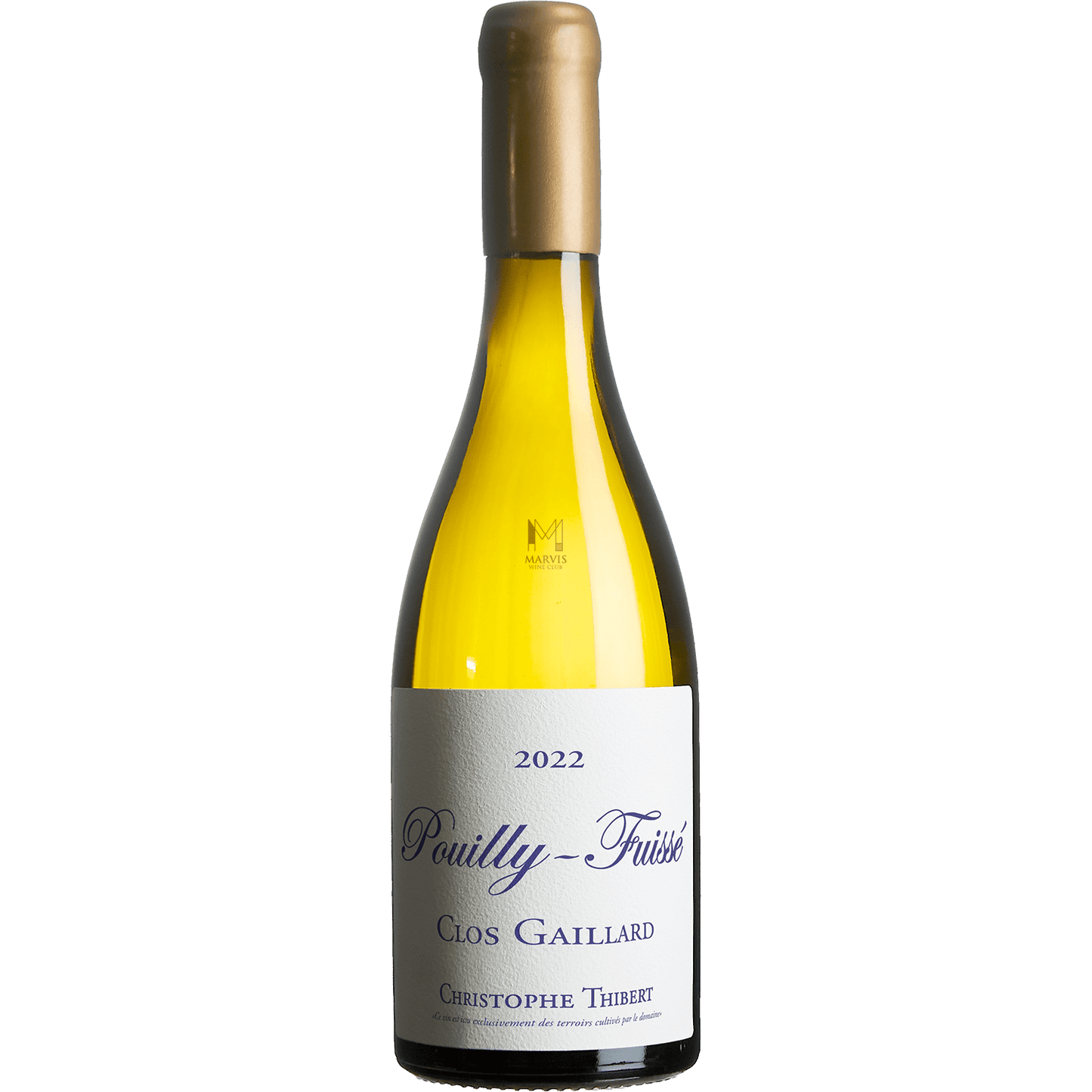 Pouilly-Fuissé Clos Gaillard 2020 Chardonnay bottle by Christophe Thibert with gold foil and white label