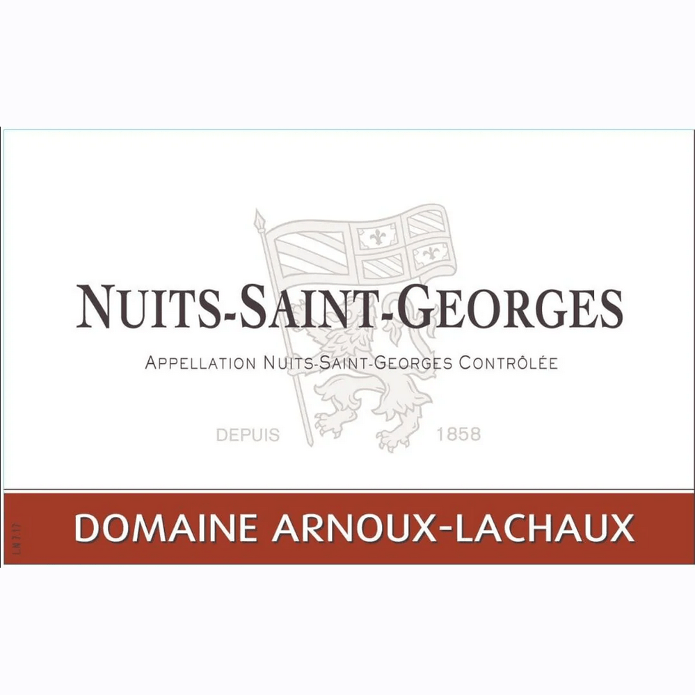 Close-up of Nuits-Saint-Georges 2016 wine label featuring heraldic lion and vintage details