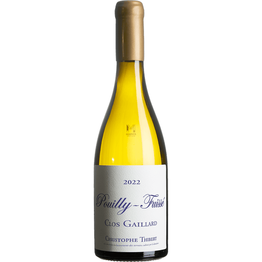 Pouilly-Fuissé Clos Gaillard 2020 Chardonnay bottle by Christophe Thibert with gold foil and white label