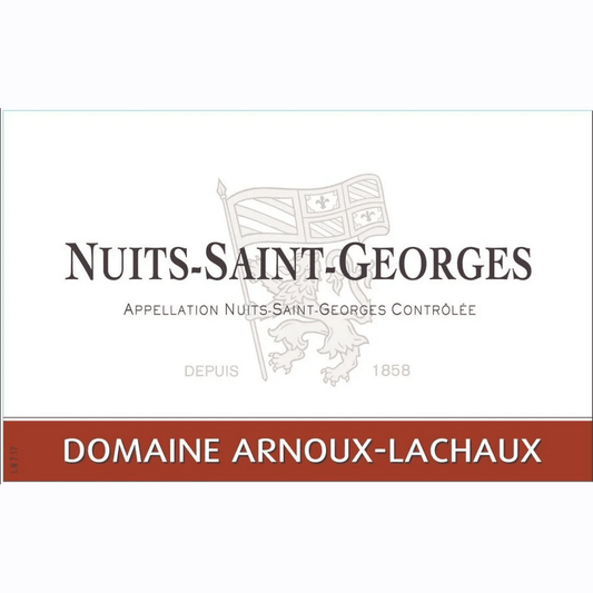 Close-up of Nuits-Saint-Georges 2016 wine label featuring heraldic lion and vintage details
