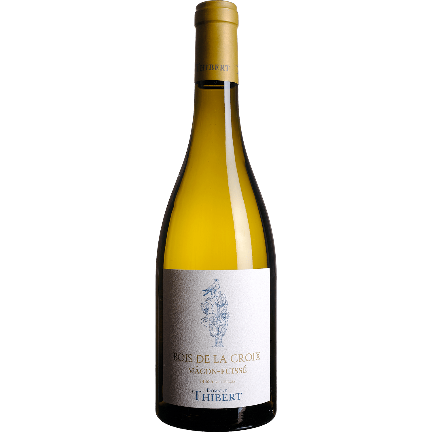 Christophe Thibert Mâcon-Fuissé Bois De La Croix 2021 Chardonnay bottle with bird label